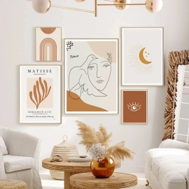 Matisse Abstract Classic Morandi Line Female Face Coral Living Room Bedroom Background Wall Art Poster Canva Decorative Painting